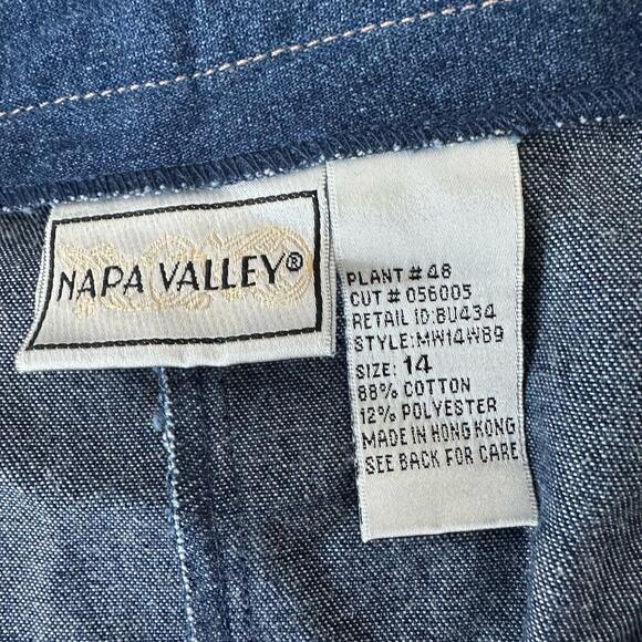 Vintage Napa Valley Midi Denim Skirt Modest Floral Embroidery‎ Hem Slit Size 14 - Picture 2 of 6